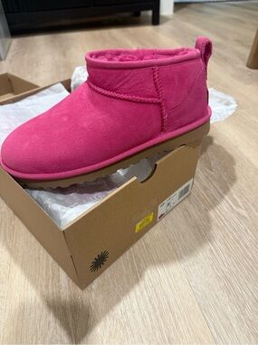 UGG Pink Classic Ultra Mini Suede Slip-On Boot